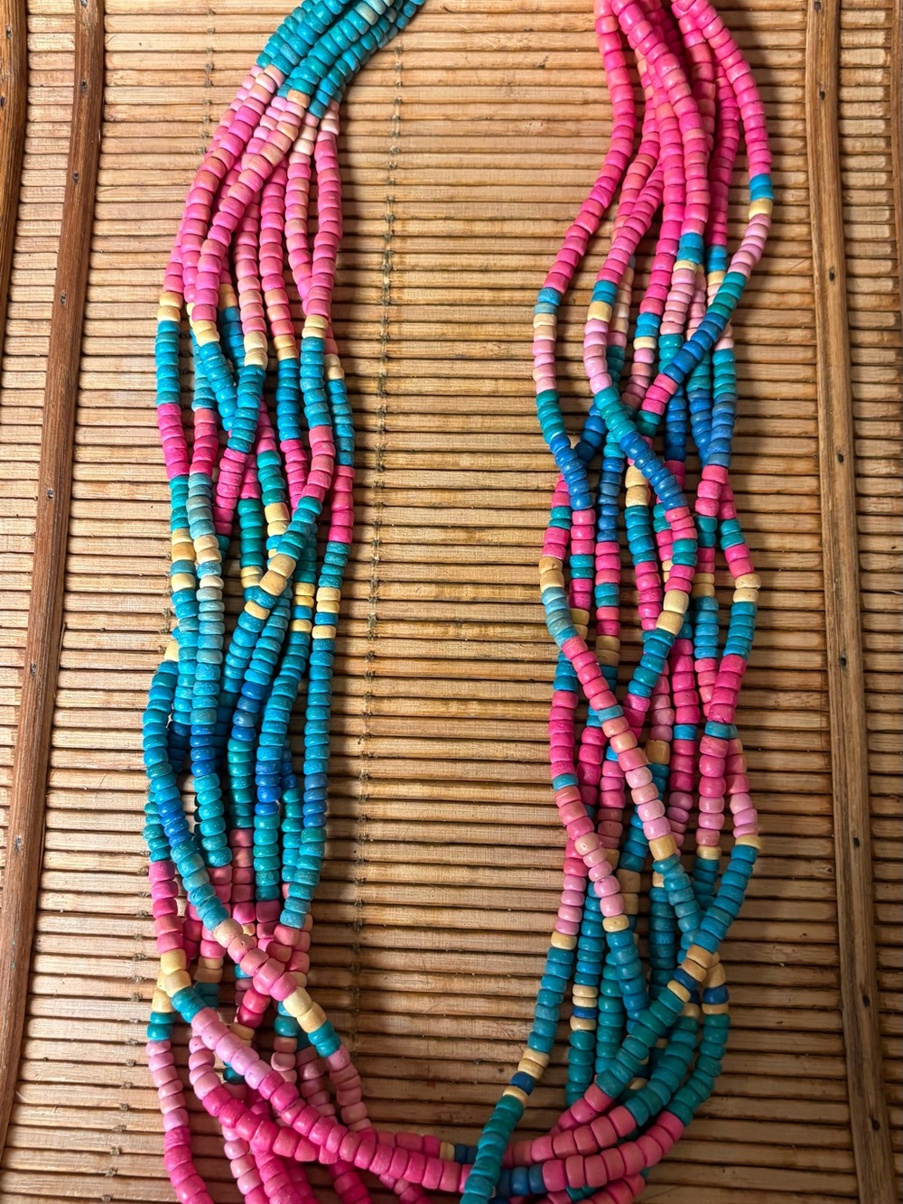 Multistrand Pink & Turquoise Beaded 26” Statement Necklace
